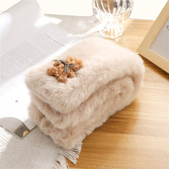 Women's Faux Pearl Rabbit Fur Bow Bear Scarf