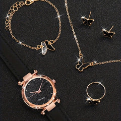 Women's PVC Strap Round Dial Watch & Jewelry Set for Daily Life
