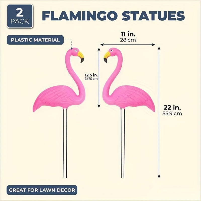 2pcs Bright Pink Flamingo Yard Ornament Garden Statue Party Decor