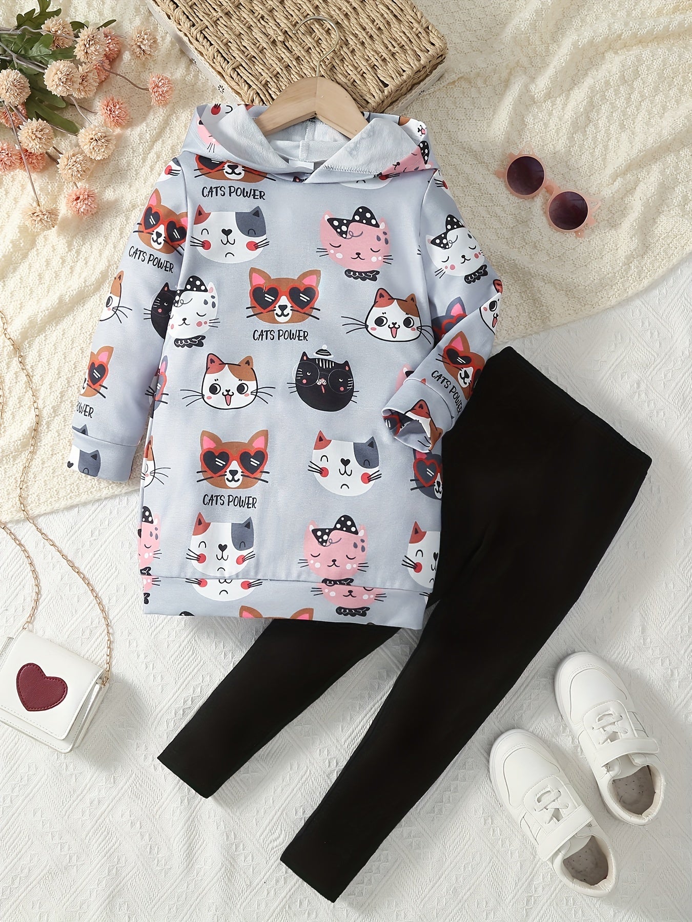 Girl's CATS POWER 2pcs Sweatshirt & Leggings Set