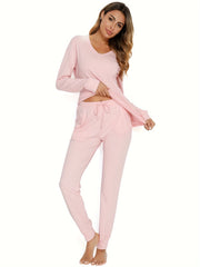 Polka Dot V-Neck Lounge Set Long Sleeve & Pants Women's Loungewear