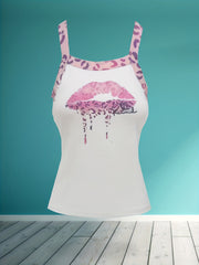 Leopard & Lip Print Tank Top Sleeveless Casual Summer Women's Clothing