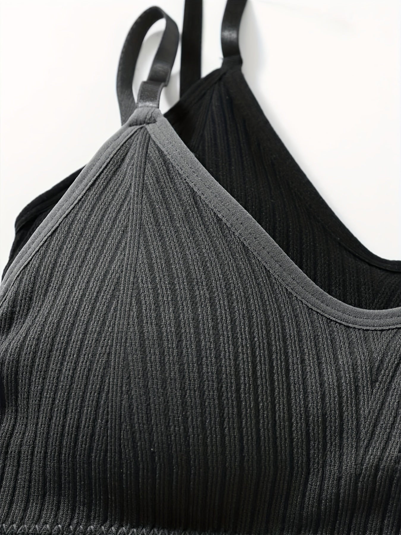 2pcs Solid Ribbed V Neck Cami Tops Sleeveless Lingerie