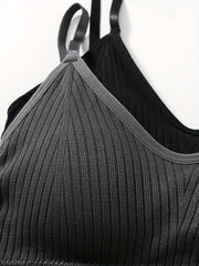 2pcs Solid Ribbed V Neck Cami Tops Sleeveless Lingerie