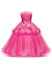 Girls Wedding Pageant Dress Long Tulle Bow