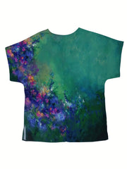 Casual Blouse Women's Plus Painting Print Short Sleeve Round Neck