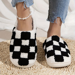 Checkerboard Pattern Slippers Plush Lined Shoes
