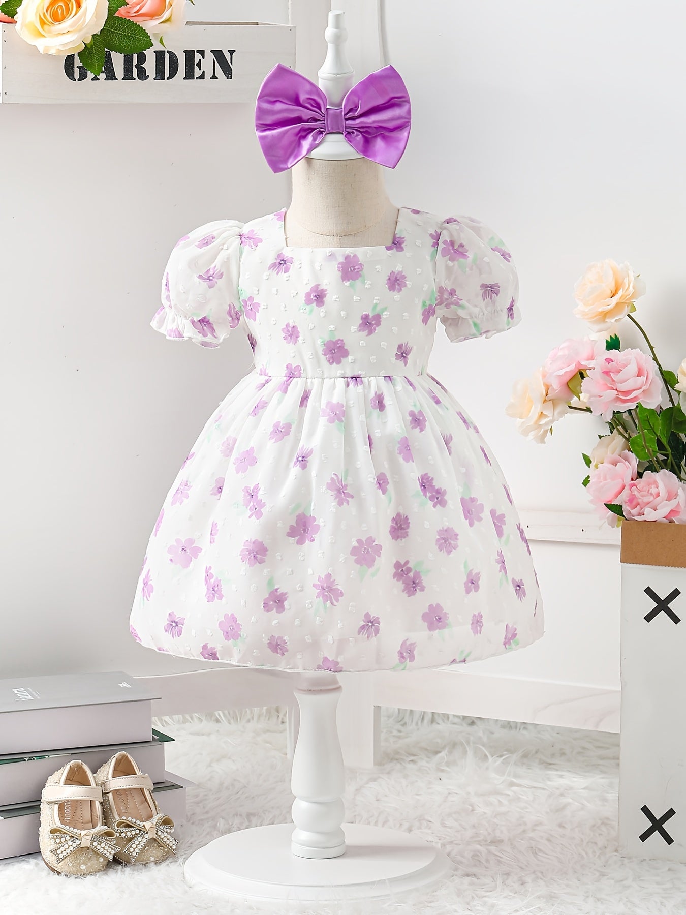 Baby Girls Sweet Floral Print Princess Dress
