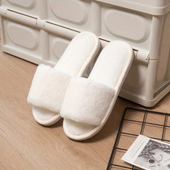 Women's Plush Open Toe Slippers Cozy Fuzzy Bedroom Shoes