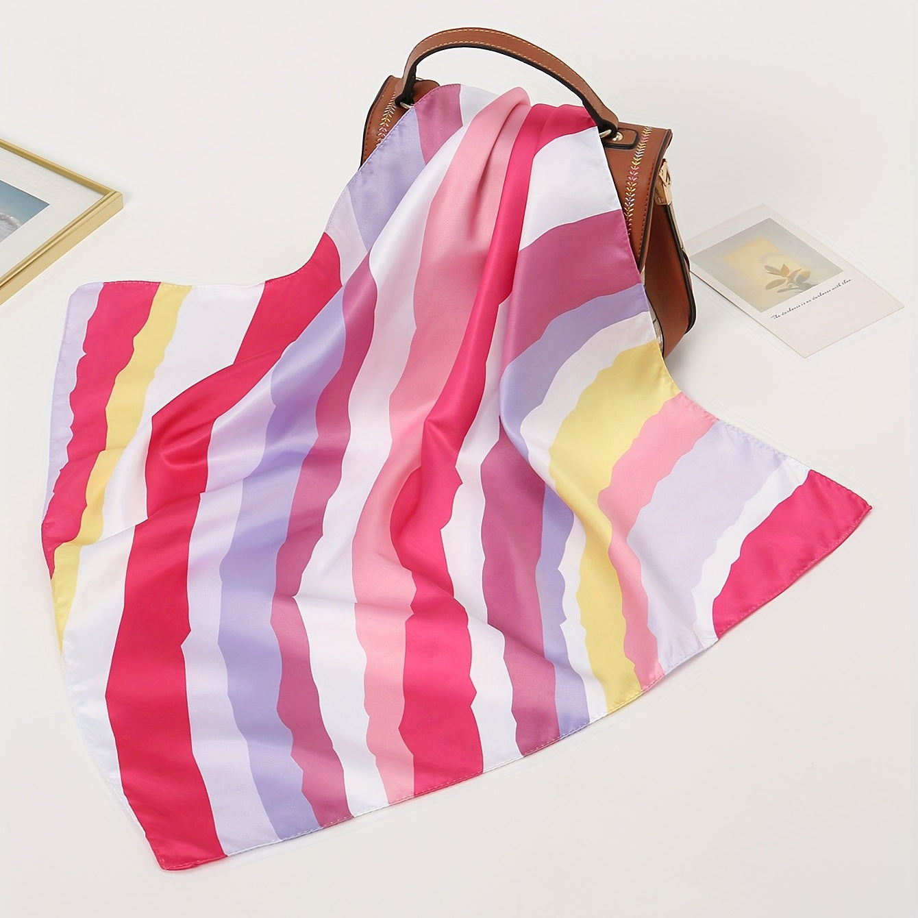 Colorful Striped Square Scarf Printed Casual Bandana Woman Neckerchief