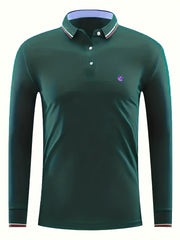 Men's Casual Button Up Long Sleeve Polo Shirt