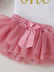 Baby Birthday Party Holiday Clothes Flutter Sleeve Romper & Princess Dress Set
