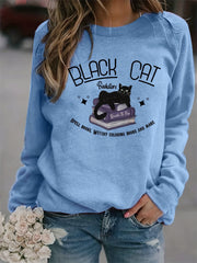Cat Print Sweatshirt Long Sleeve Crew Neck Women's Clothing