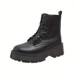 Platform Combat Boots Lace Up Zipper Ankle Faux Leather Short Boots