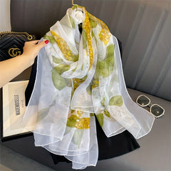 Chiffon Flower Print Scarf Soft Shawl - Women's Sunscreen Head Wrap