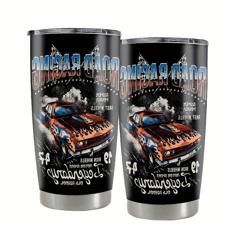590ml Car Print Stainless Steel Water Cup Double Layer Leakproof