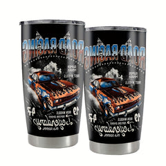 590ml Car Print Stainless Steel Water Cup Double Layer Leakproof