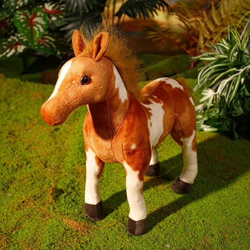 Realistic Cartoon Horse Plush Toy Soft Brown Stuffed Animal Mane Tail