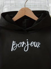Girls 'Bonjour' Print Hooded Sweatshirt & Camo Cargo Pants Set