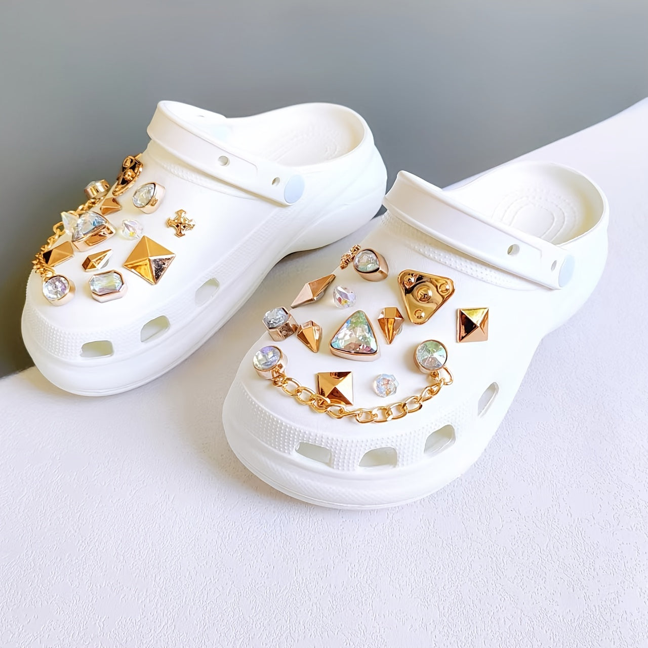 26pcs Golden Rhinestones Shoe Decorations Set Shoe Buckle Accessories