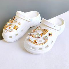 26pcs Golden Rhinestones Shoe Decorations Set Shoe Buckle Accessories