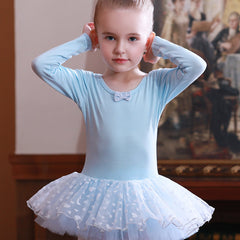 Girl's Bow Tulle Tutu Mesh Ballet Dress Long Sleeve