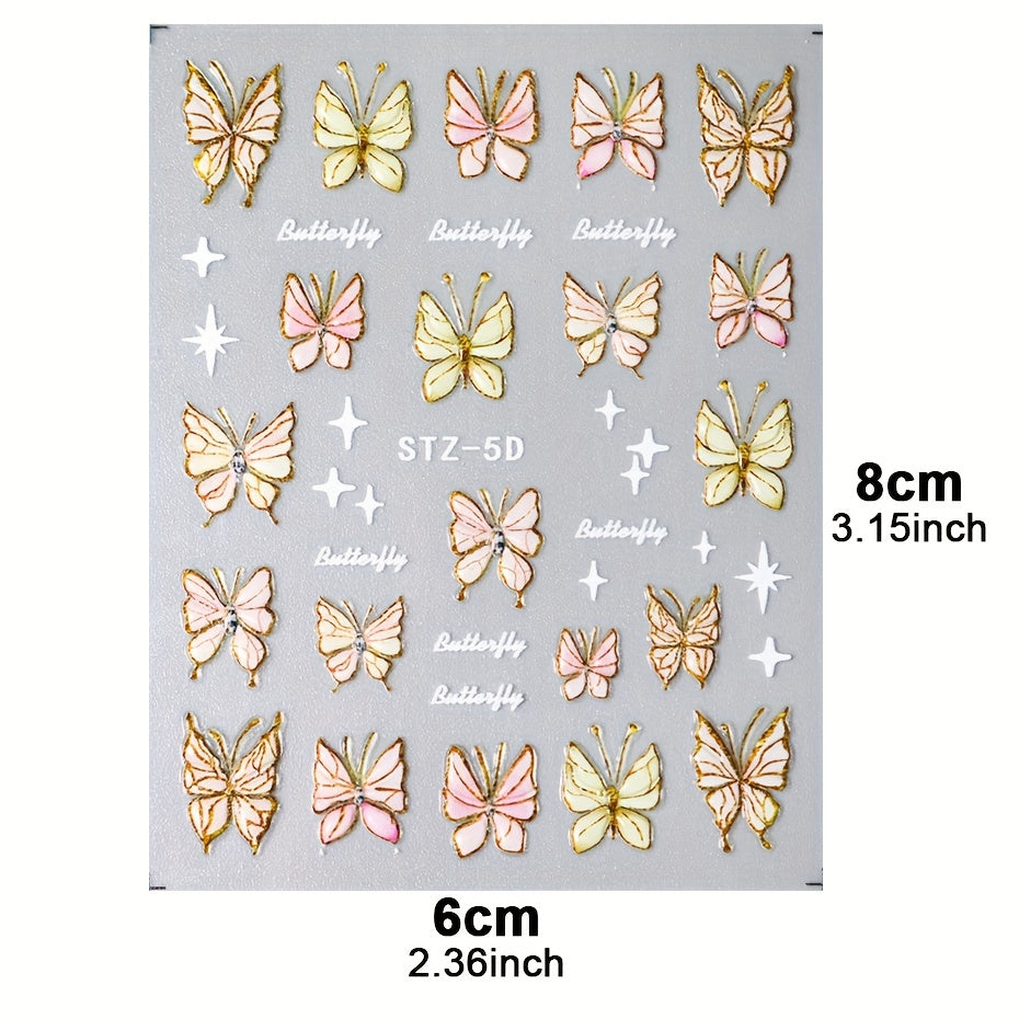 4pcs 5D Embossed Butterfly Nail Art Stickers Self Adhesive Nail Art Supplies