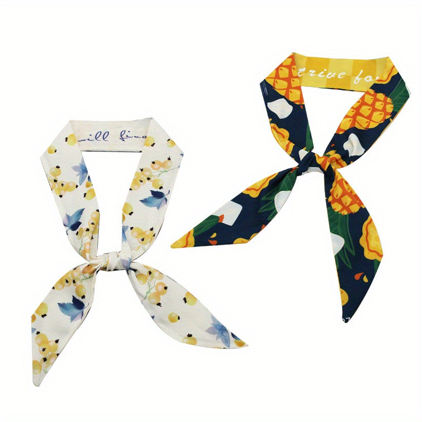 2pcs Yellow Skinny Scarf Long Ribbon Neckerchief Twilly Scarf for Women