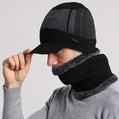 Knit Hat & Scarf Set for Men and Women, Windproof Beanie with Fleece Lining