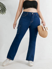 Casual Jeans Women's Plus Solid High Rise Cargo Jeans