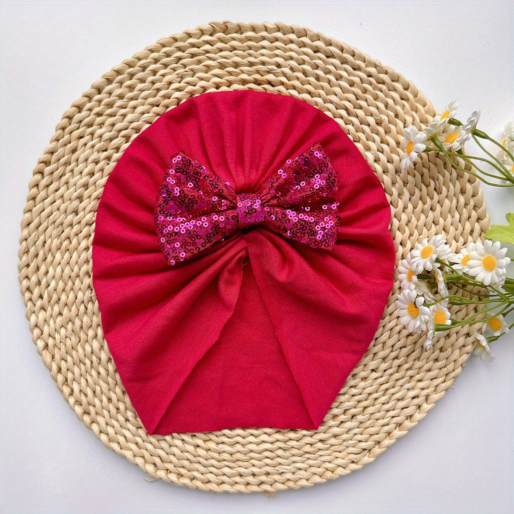 Sequin Bowknot Turban Baby Girls Soft Elastic Headband
