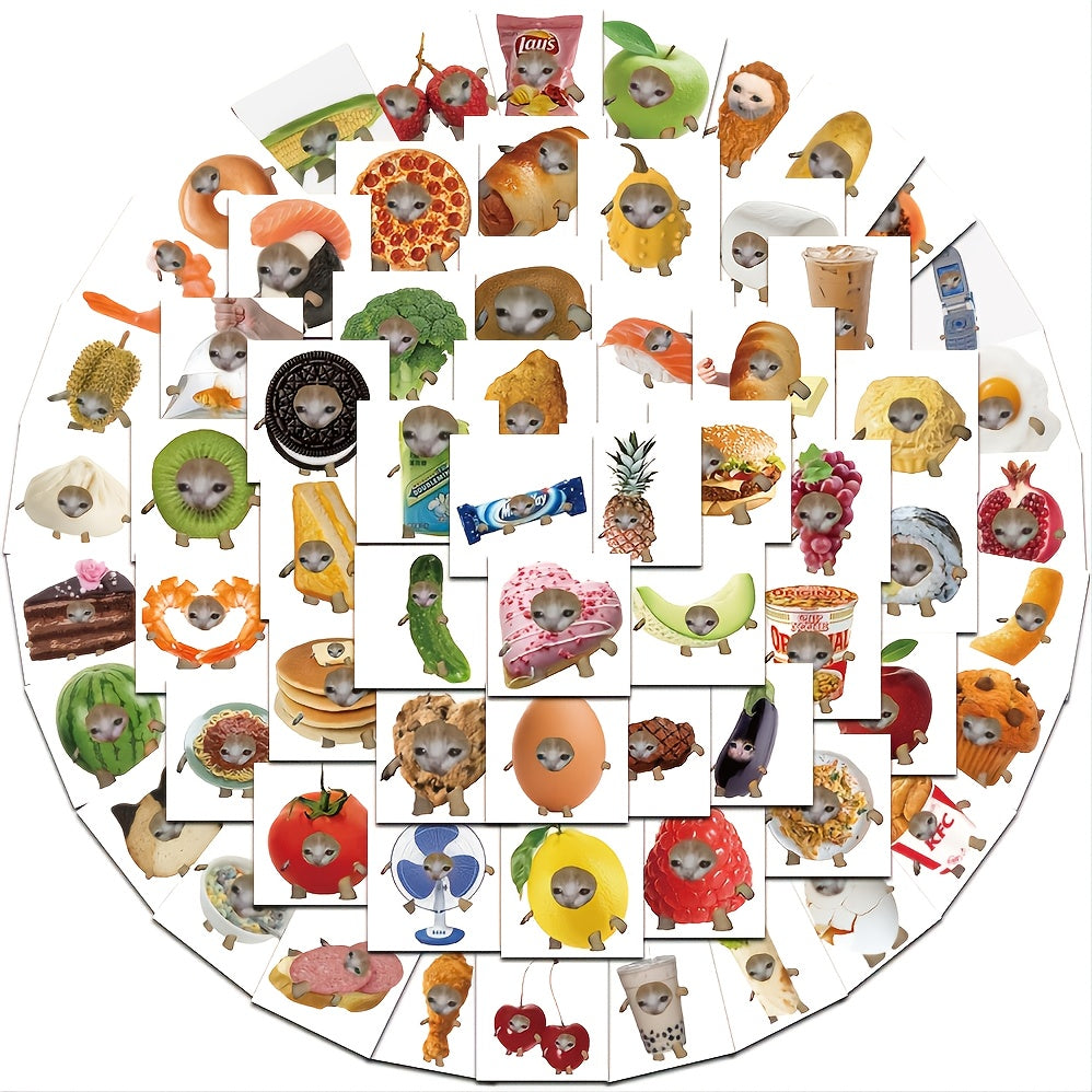 66 Funny Food Cat Waterproof Stickers for Various Surfaces
