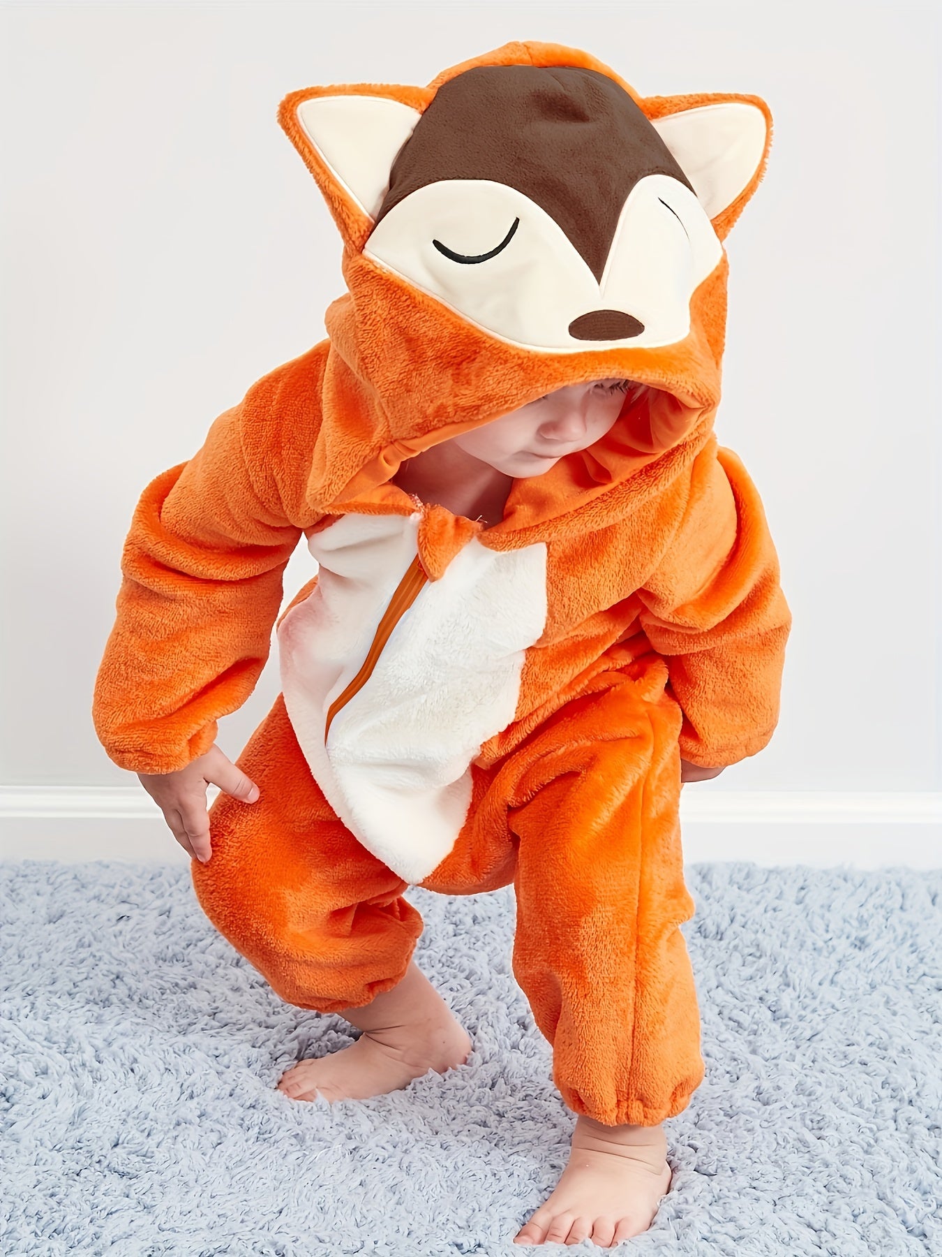 Unisex Baby Halloween Fox Romper Flannel Hoodie Jumpsuit