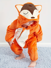 Unisex Baby Halloween Fox Romper Flannel Hoodie Jumpsuit