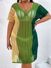 Colorblock Plus Size V Neck Cover Up Dress