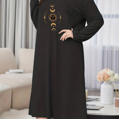 Women's Plus Sun & Moon Print Long Sleeve Nightdress