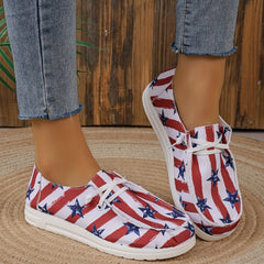 Women's Star & Striped Canvas Shoes Low Top Loafers Lightweight Walking Shoes
