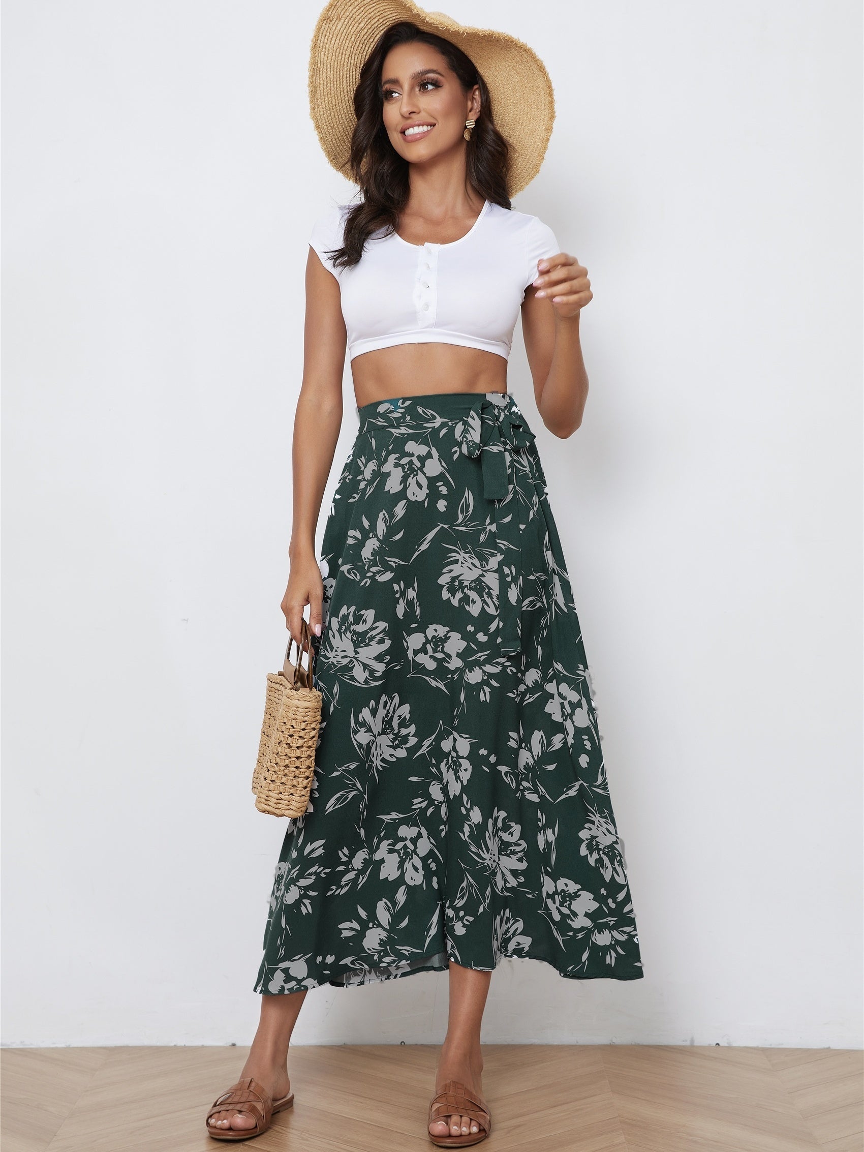 Floral Print Midi Skirt Casual Summer Spring Women's Clothing