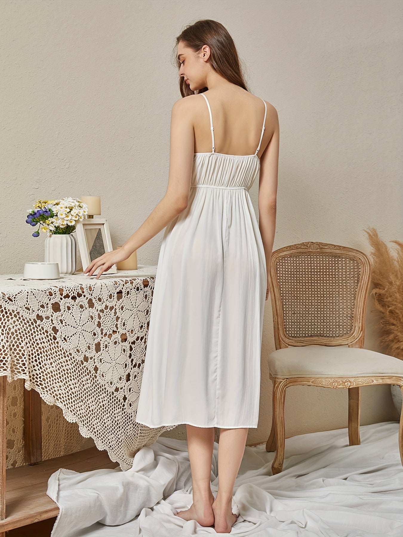 V Neck Slip Nightdress Spaghetti Strap Sleep Dress