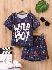 Boys Casual Outfit Round Neck T shirt & Shorts Set