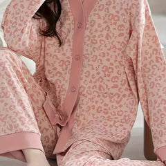 Leopard Print Pajama Set Long Sleeve Top & Pants