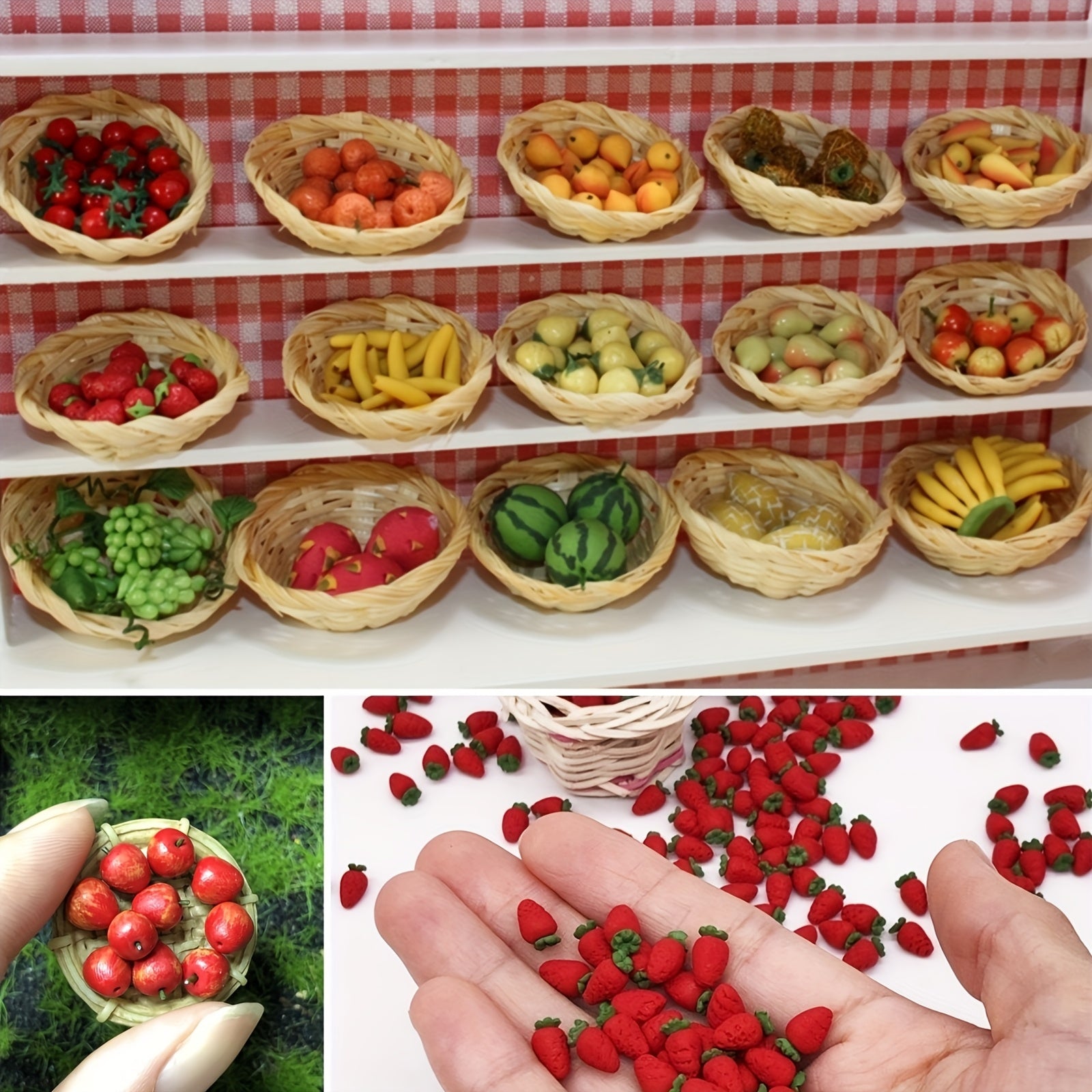 10pcs 1:12 Scale Mini Fruits & Veggies Grocery Set for Rustic Garden Farm