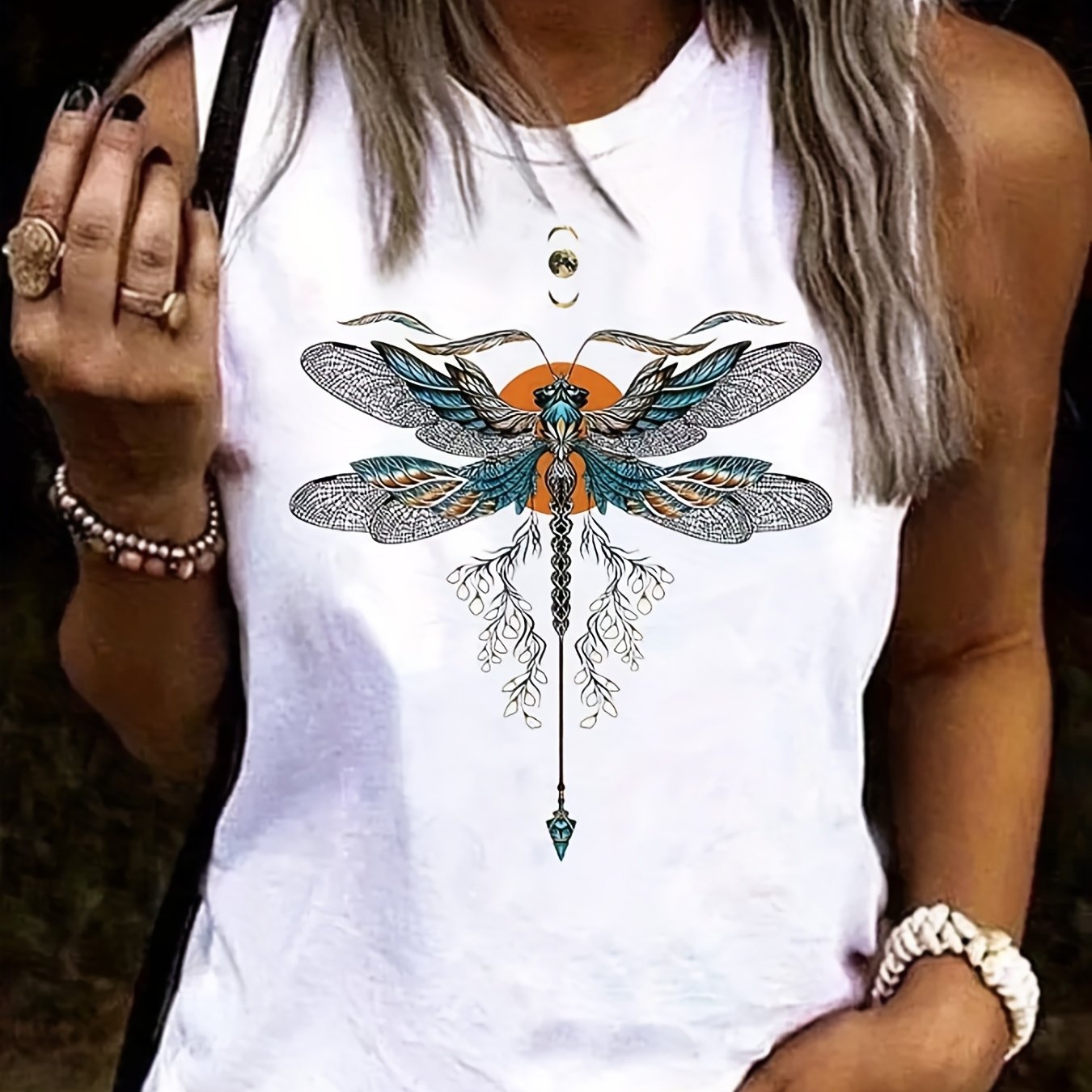 Dragonfly Print Tank Top Women's Sleeveless Tank