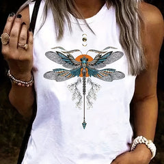 Dragonfly Print Tank Top Women's Sleeveless Tank