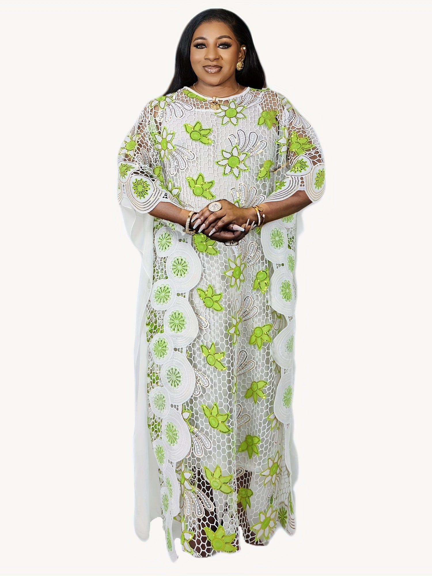 Sequin Floral Pattern Kaftan Dress