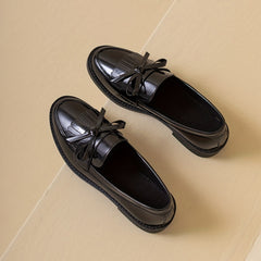 Women's Bowknot Flat Loafers Patent Leather Shoes