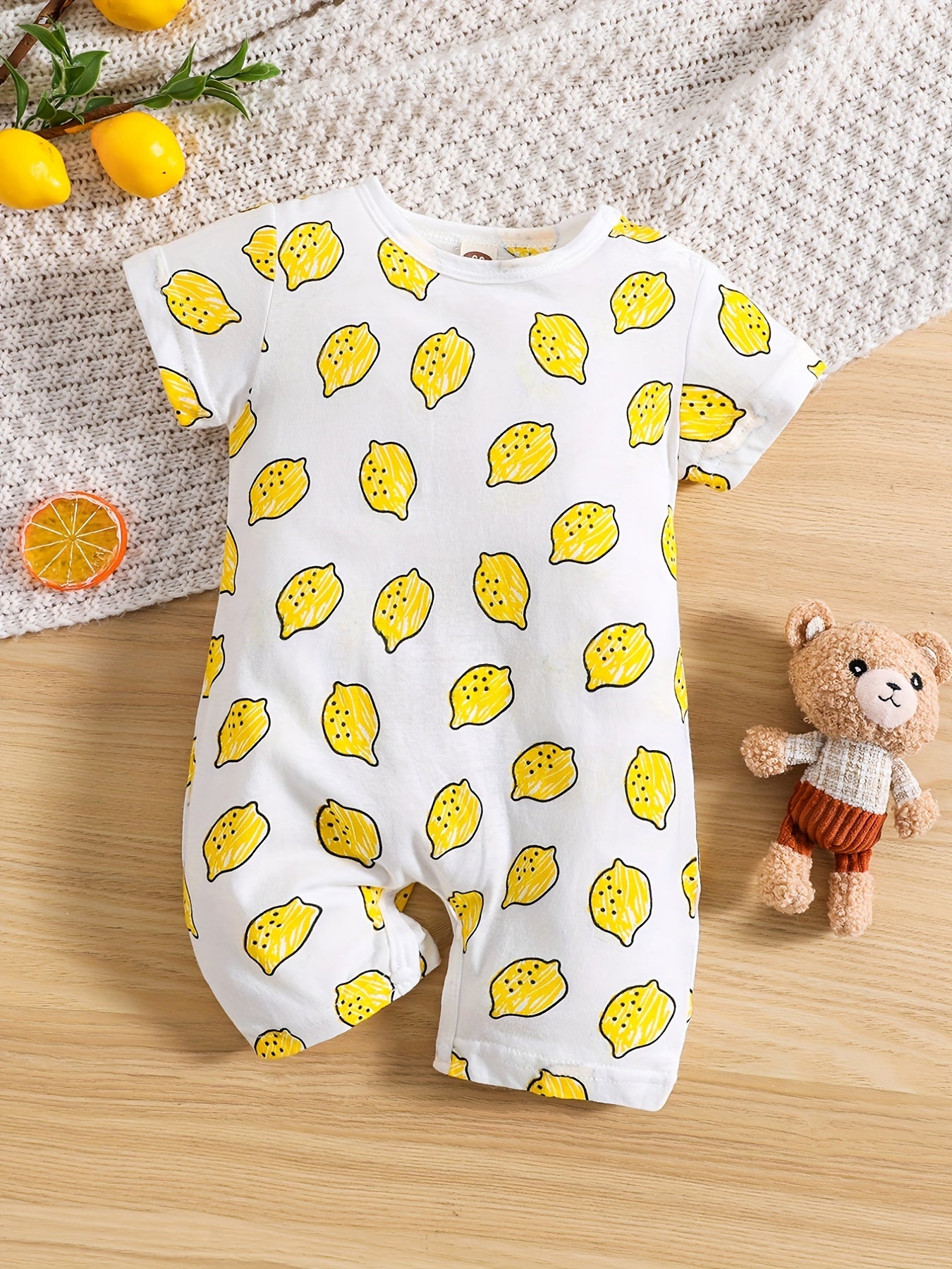 Summer Lemon Printed Cotton Jumpsuit for Infants