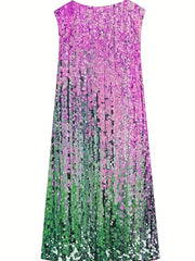 Gradient V Neck Tank Dress Casual Sleeveless Summer Midi Dress