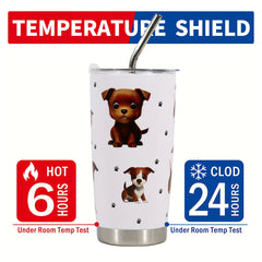 20oz Stainless Steel Insulated Tumbler With Straw & Lid Dog Design