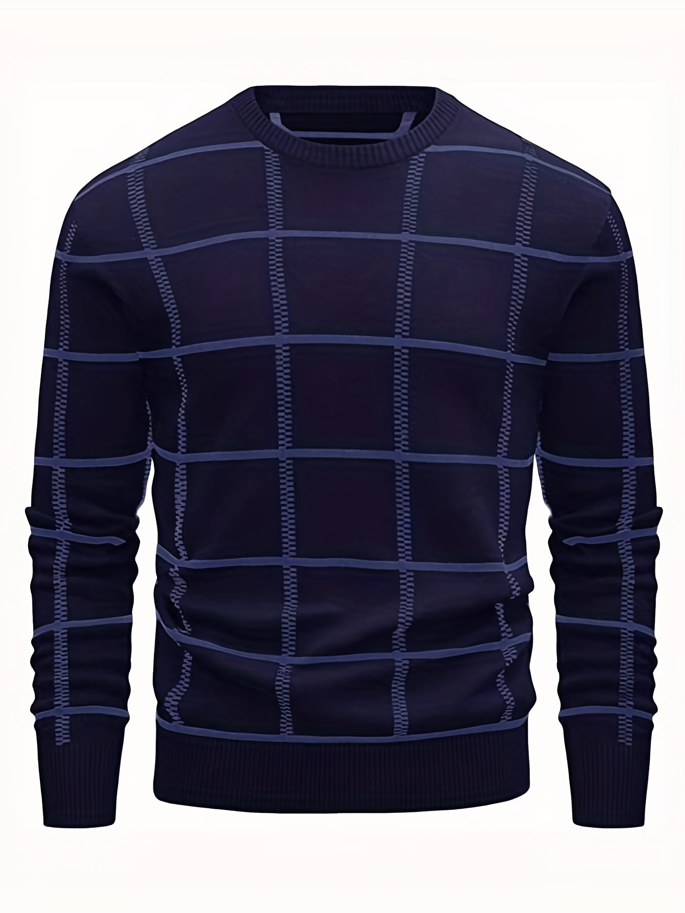 Men's Casual Plaid Sweater Loose Fit Comfy Pullover
